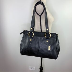 The Sak Pink‎ Label Black Leather Satchel Shoulder Bag Brass Rings Double Strap